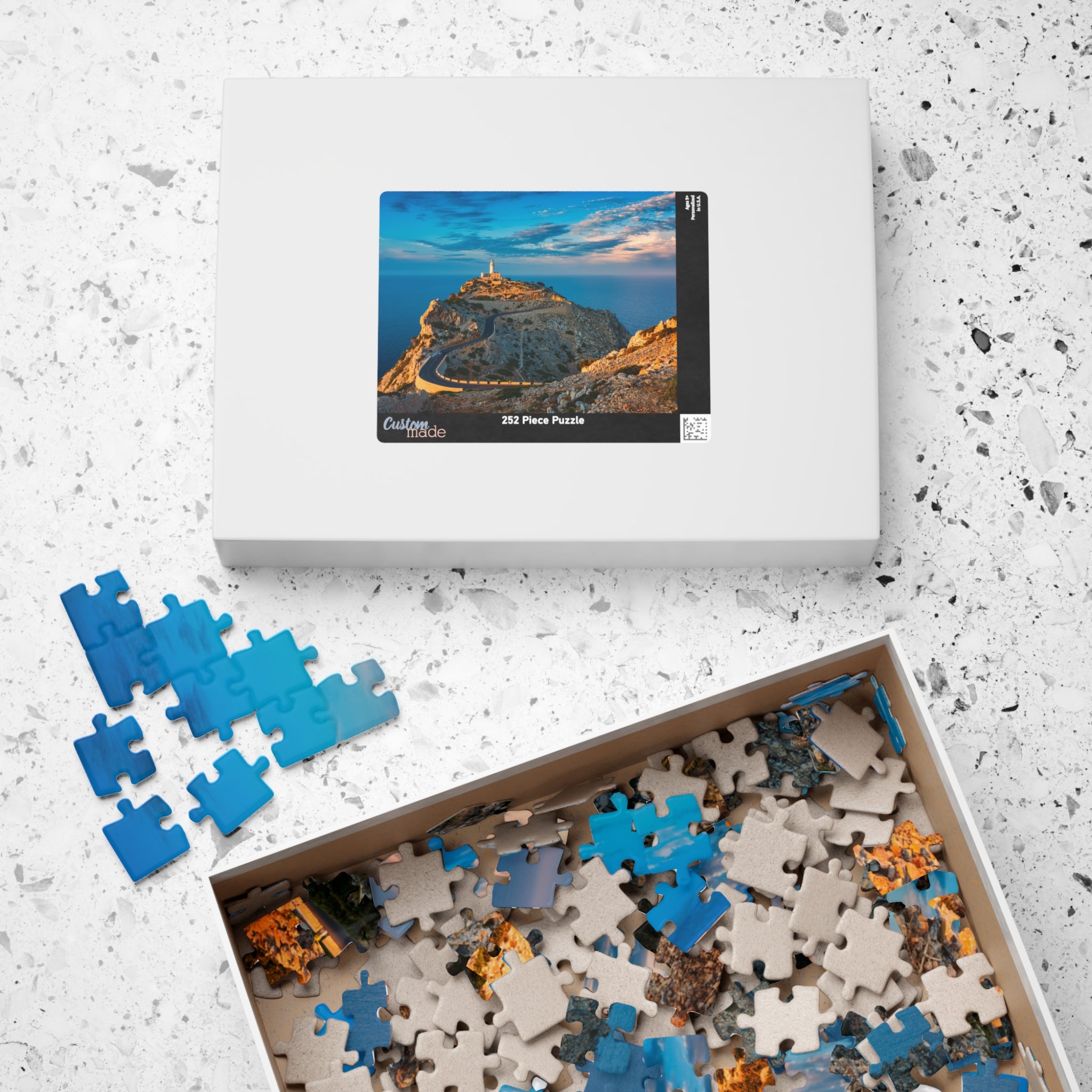 Coastal Lighthouse Cliff Road Puzzle 520-piece | Scenic Seascape Jigsaw