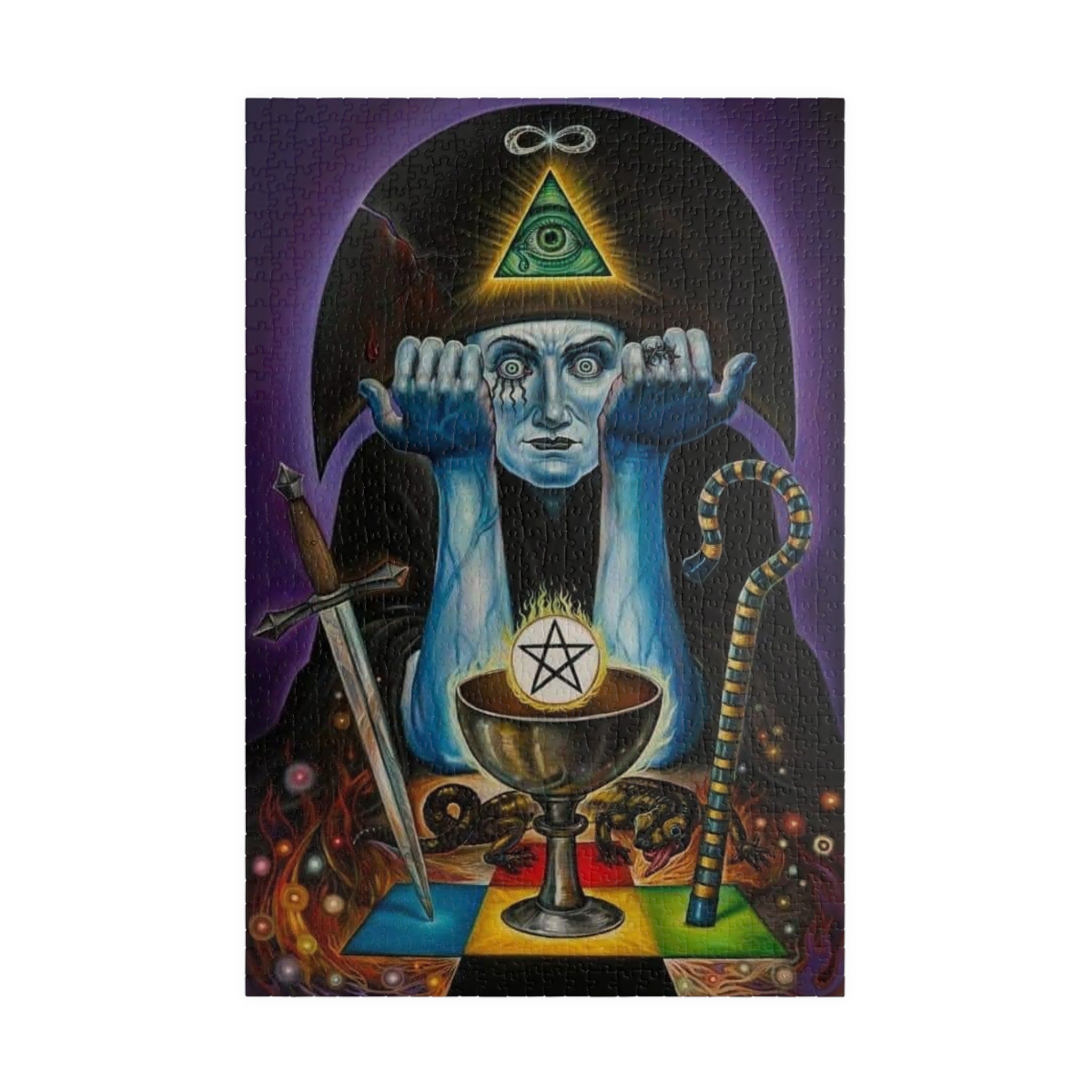 Occult Tarot Illustration Puzzle 520 Piece | Mystic Eye Pentagram Chalice Puzzle