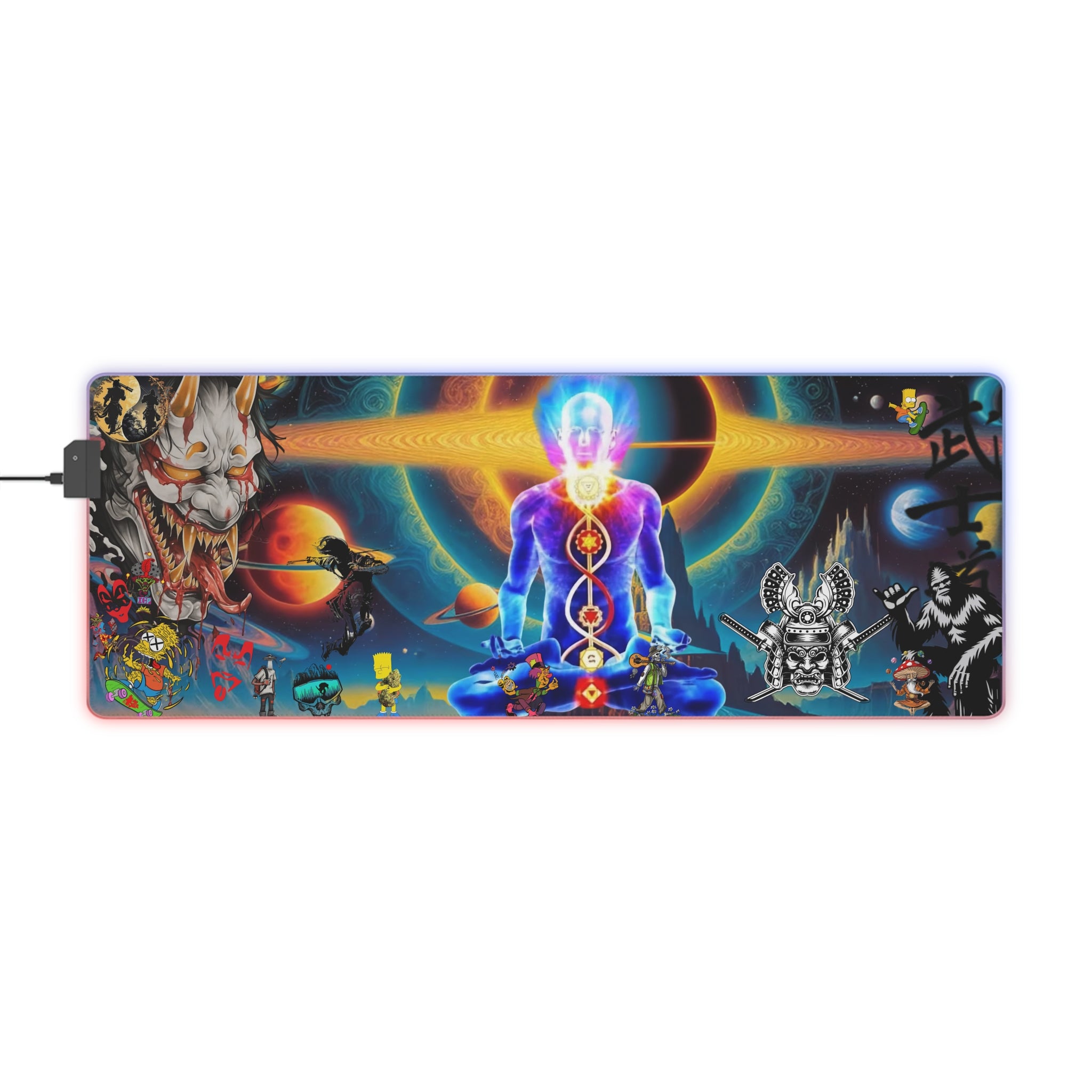 Psychodelic Sneed Style Cartoon Chakra Meditation Alien Art LED Gaming Mouse Pad | RGB Desk Mat