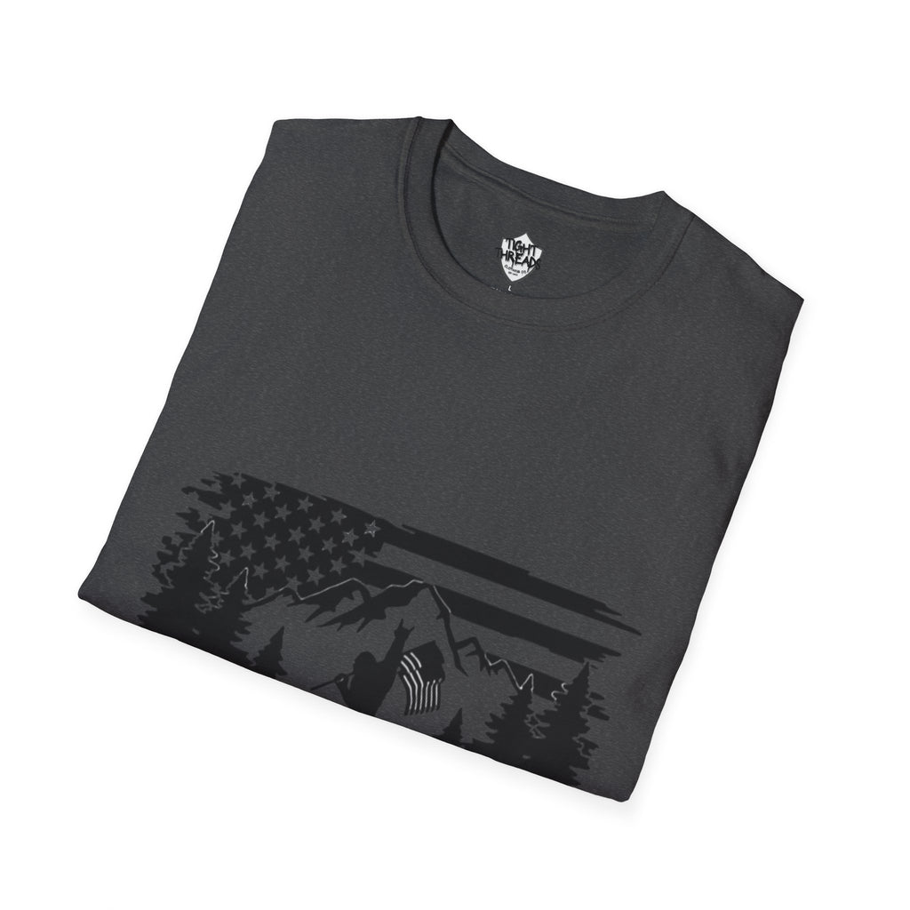Bigfoot Forest Flag T-Shirt | Sasquatch Hiking Mountain Tee