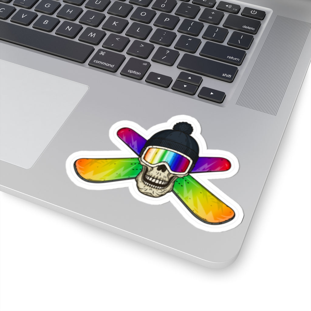 Rainbow Ski Skull Kiss-Cut Stickers, Cool Gifts for Ski Lovers, Snowboarders, Winter Sports Decor, Trendy Laptop Stickers, Unique Car Decals