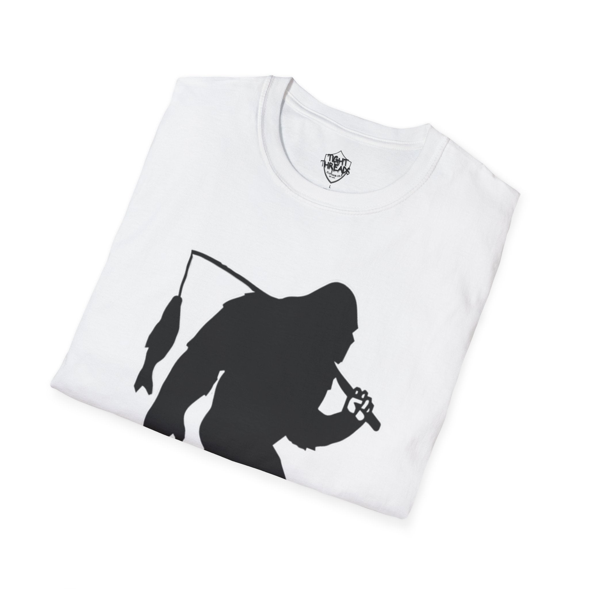 Bigfoot Fishing T-Shirt | Sasquatch Fisherman Silhouette