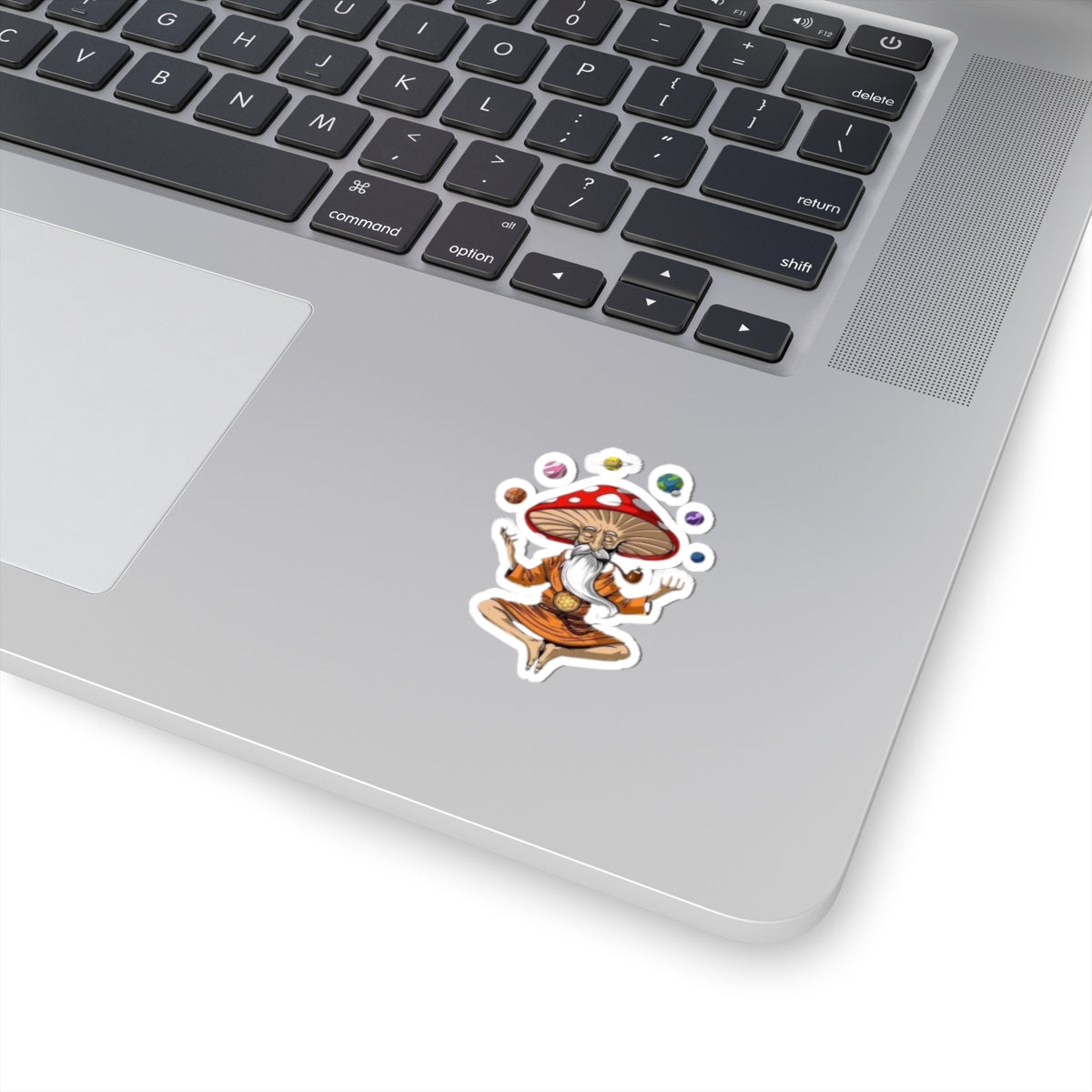 Meditative Mushroom Guru Kiss-Cut Stickers, Unique Decor, Journal Accessories, Laptop Stickers, Gift Ideas