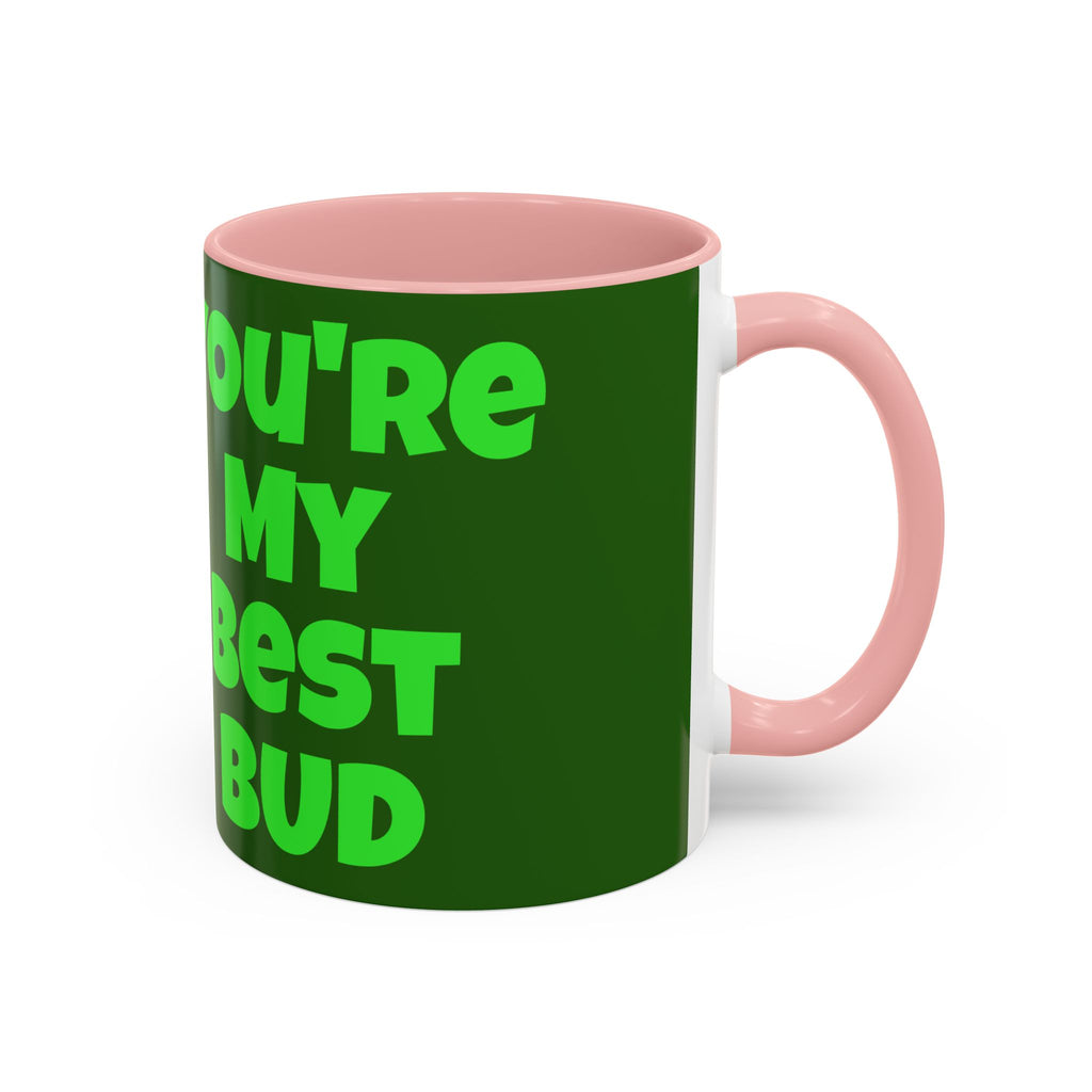 Leafy Green Lettering Accent Coffee Mug 11oz 15oz | Forest Background, Contrasting Handle