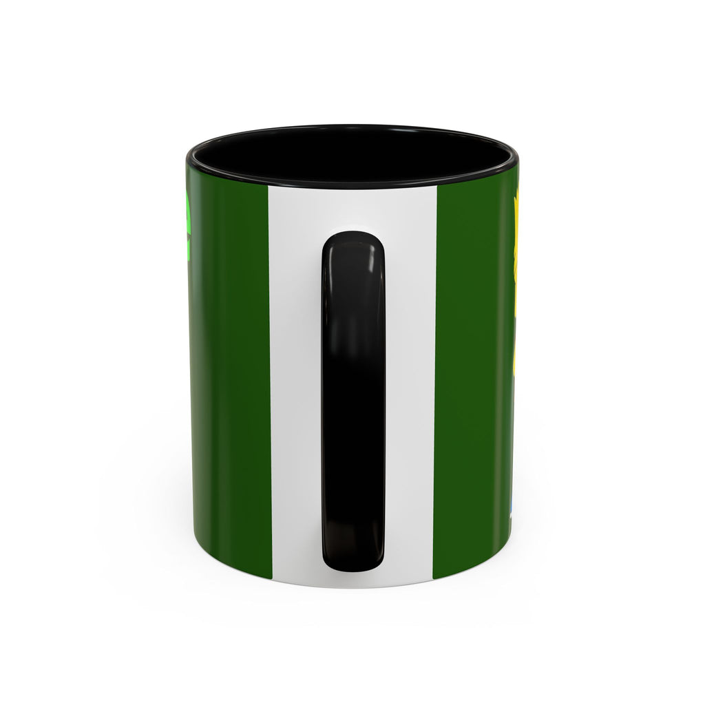 Leafy Green Lettering Accent Coffee Mug 11oz 15oz | Forest Background, Contrasting Handle