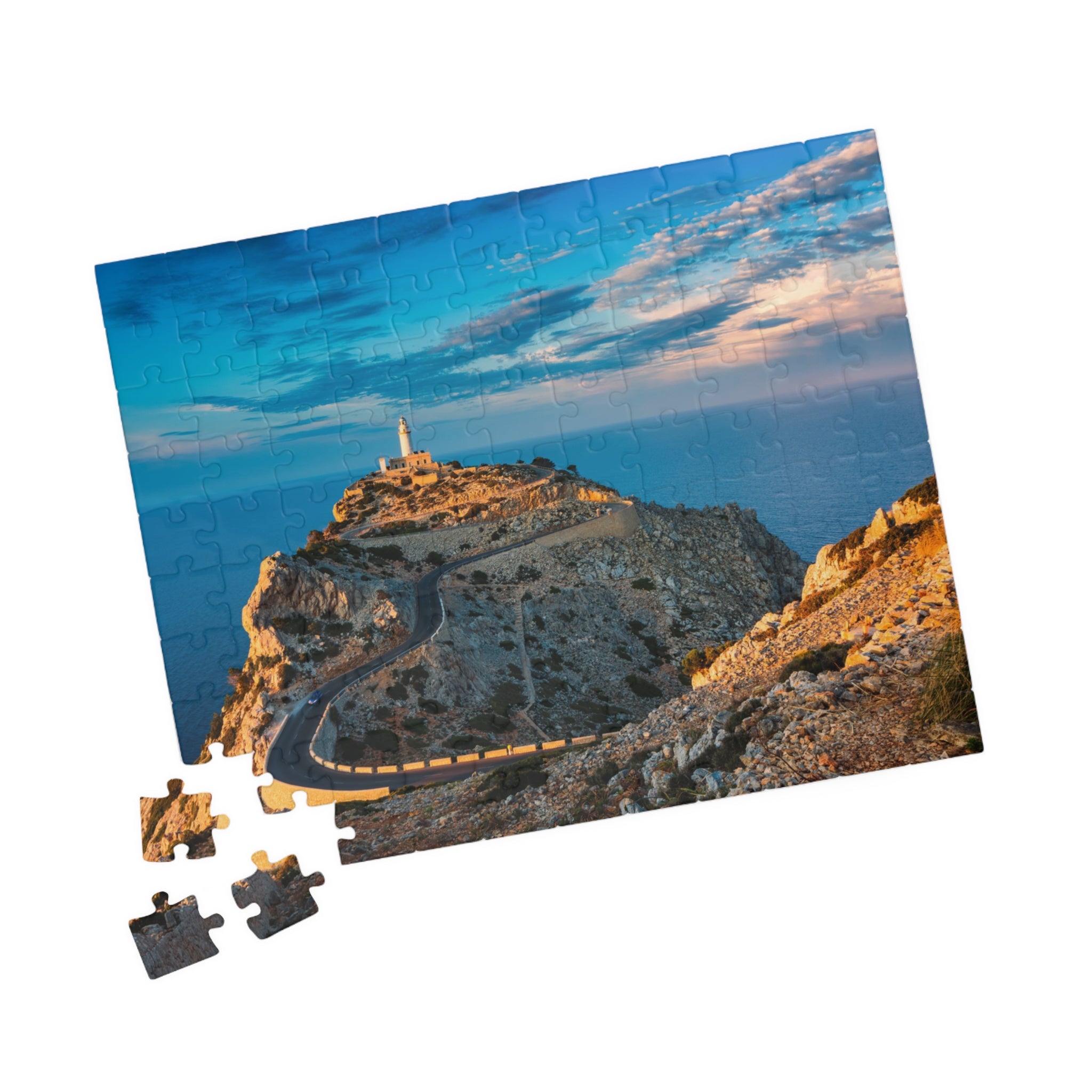Coastal Lighthouse Cliff Road Puzzle 520-piece | Scenic Seascape Jigsaw