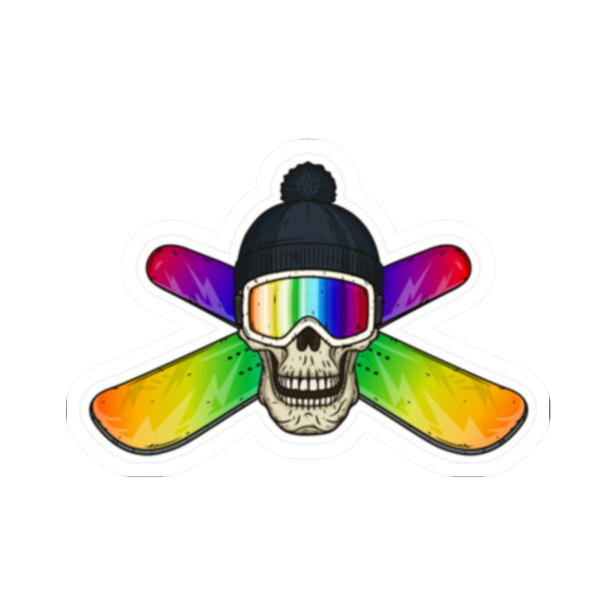 Rainbow Ski Skull Kiss-Cut Stickers, Cool Gifts for Ski Lovers, Snowboarders, Winter Sports Decor, Trendy Laptop Stickers, Unique Car Decals