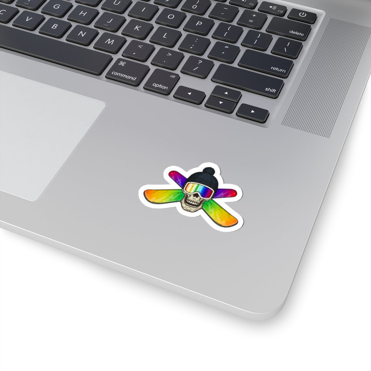 Rainbow Ski Skull Kiss-Cut Stickers, Cool Gifts for Ski Lovers, Snowboarders, Winter Sports Decor, Trendy Laptop Stickers, Unique Car Decals