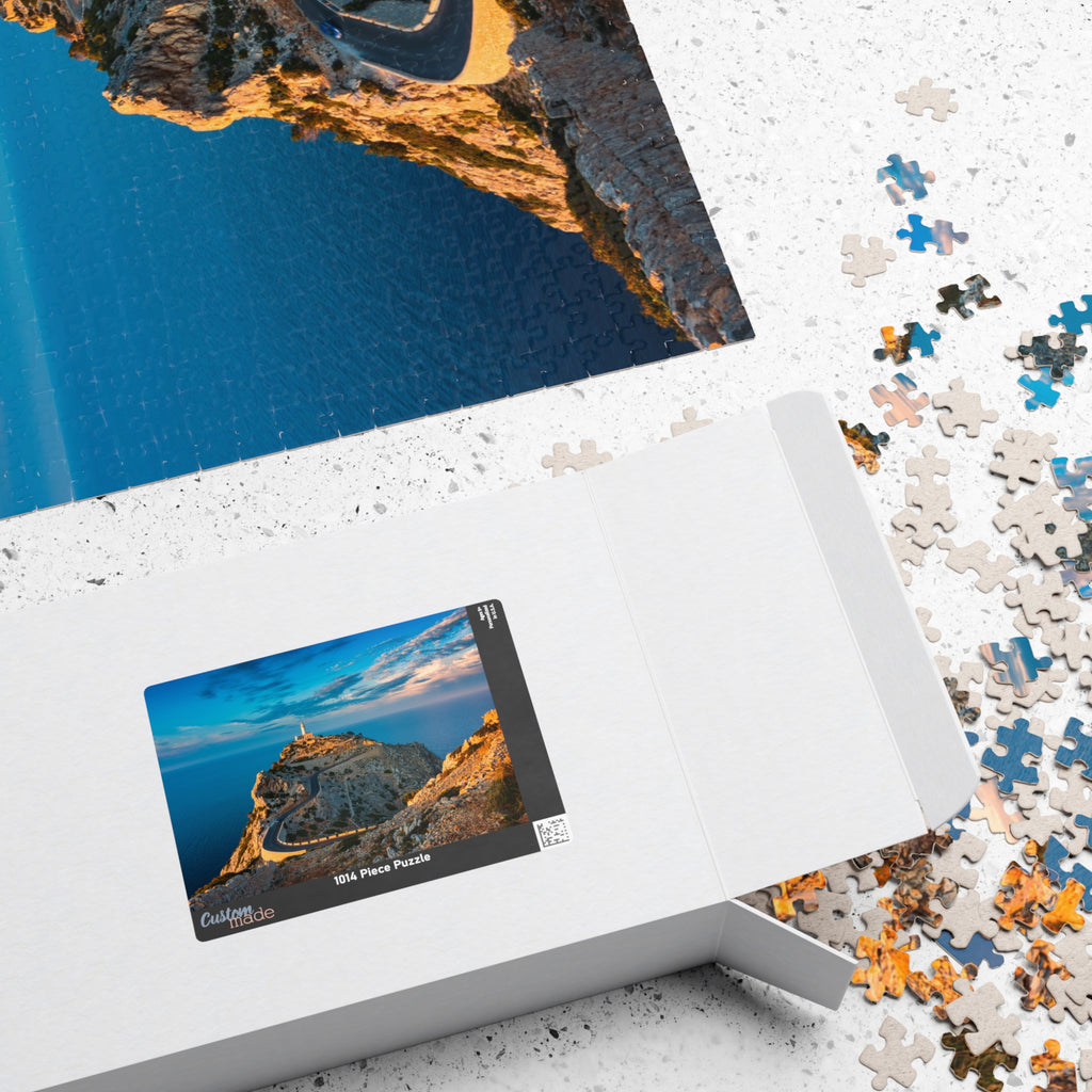 Coastal Lighthouse Cliff Road Puzzle 520-piece | Scenic Seascape Jigsaw