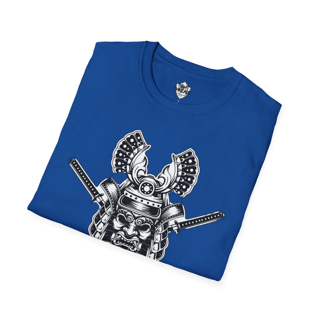 Samurai Skull Graphic T-Shirt, Unisex Softstyle Tee, Edgy Streetwear, Perfect for Anime Fans, Casual Wear, Birthday Gift