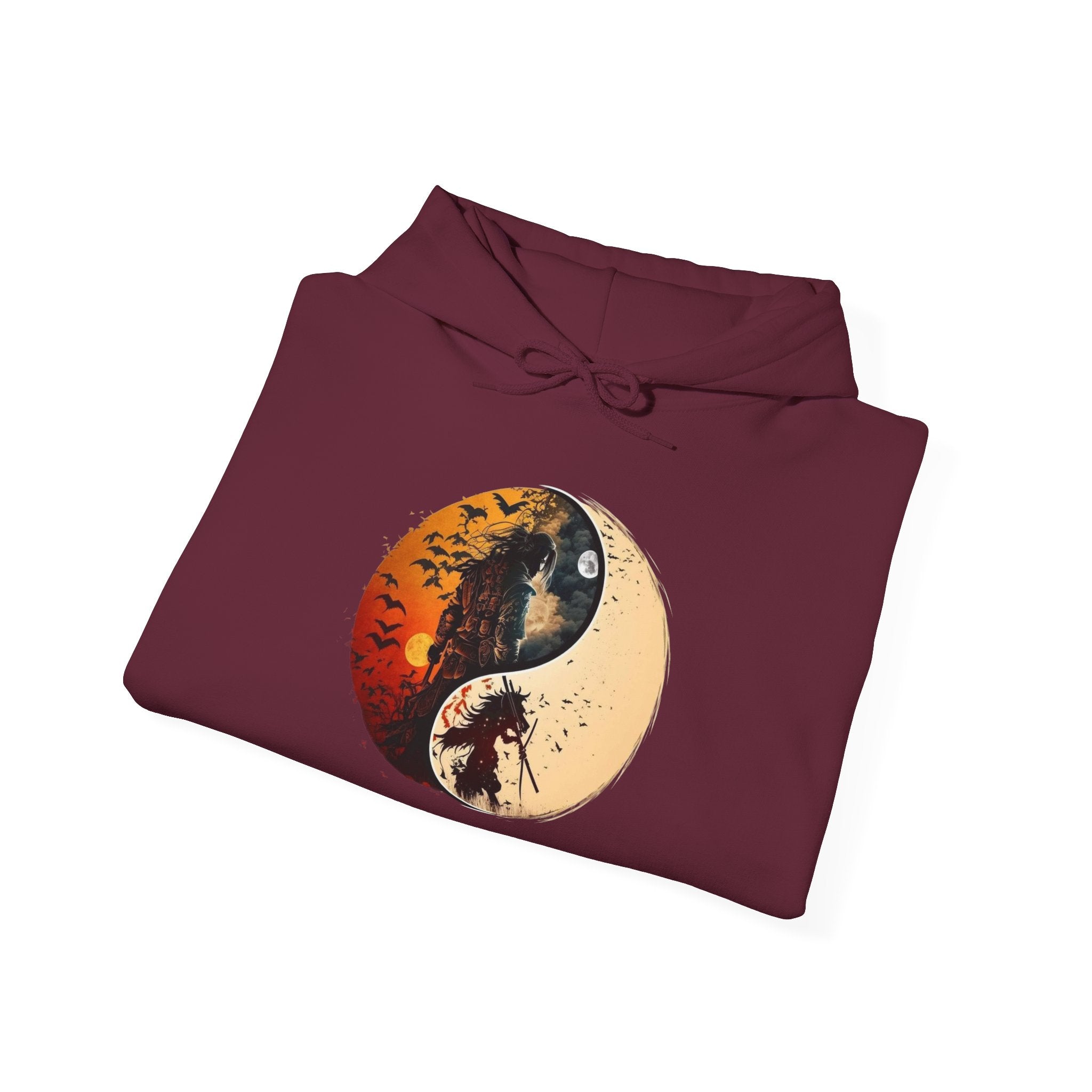Yin Yang Samurai Hoodie - Cozy Streetwear, Unisex Fashion, Meditation Gift, Casual Wear, Spiritual Apparel