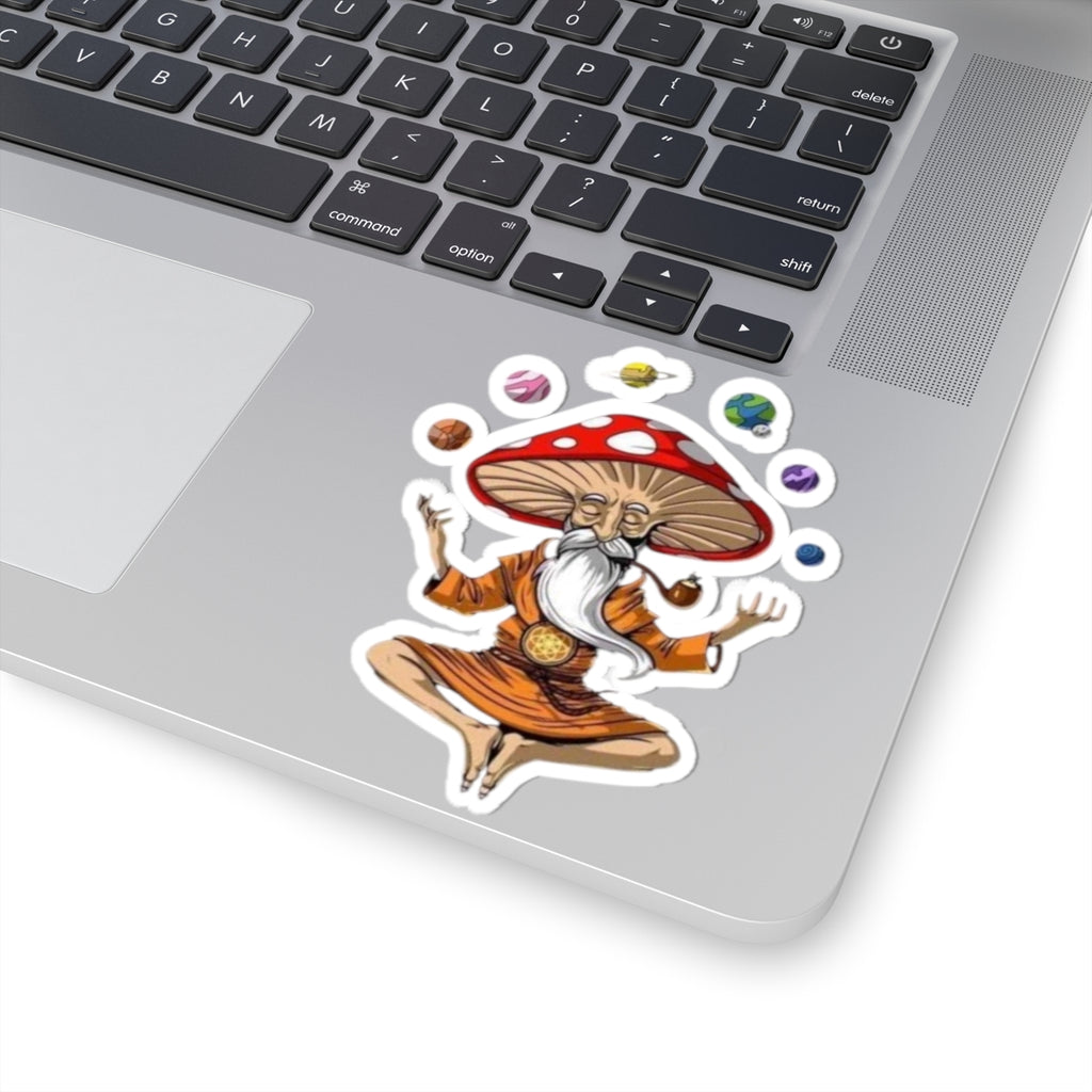 Meditative Mushroom Guru Kiss-Cut Stickers, Unique Decor, Journal Accessories, Laptop Stickers, Gift Ideas