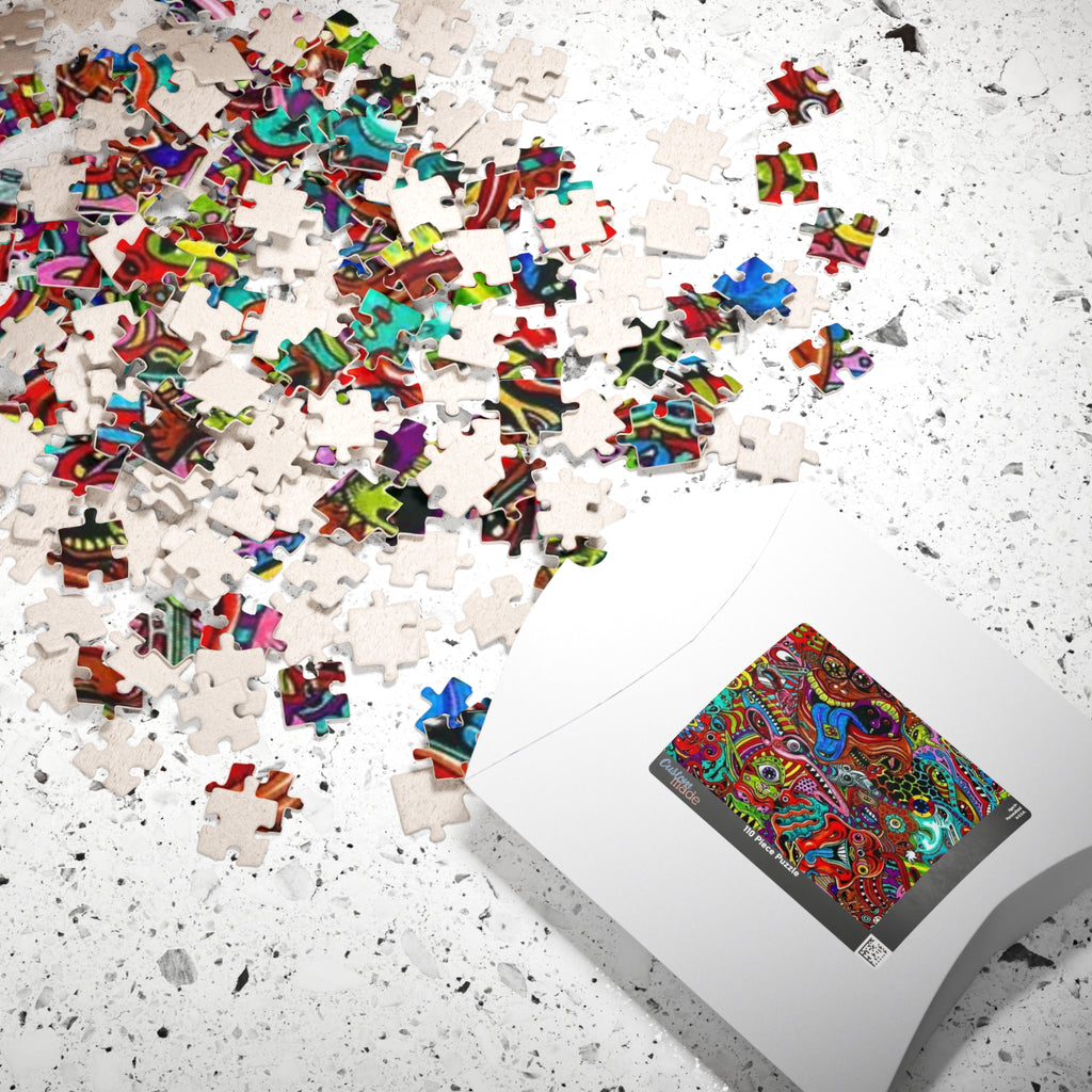 Psychedelic Monster Collage Puzzle 500+ Piece | Colorful Trippy Art Jigsaw