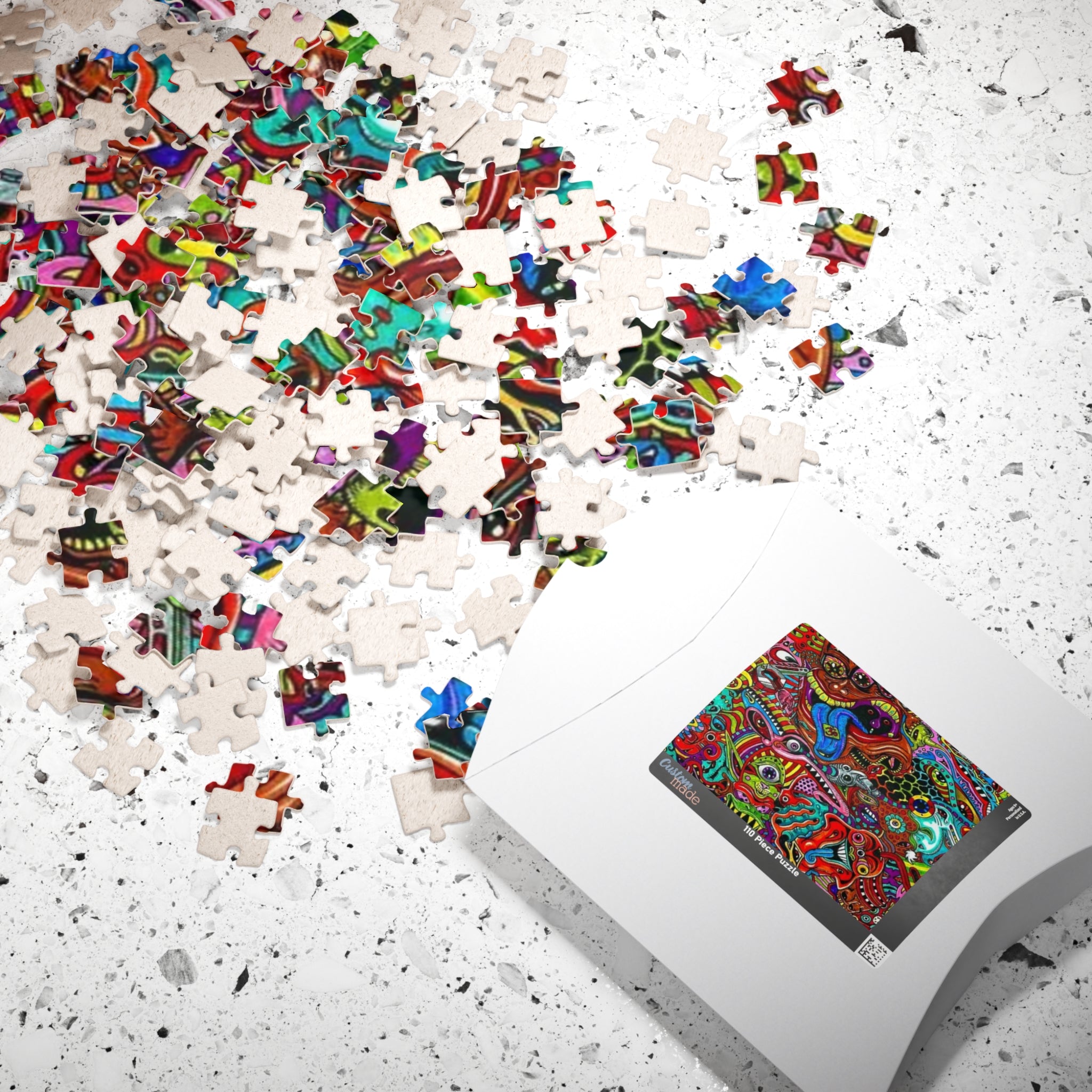 Psychedelic Monster Collage Puzzle 500+ Piece | Colorful Trippy Art Jigsaw