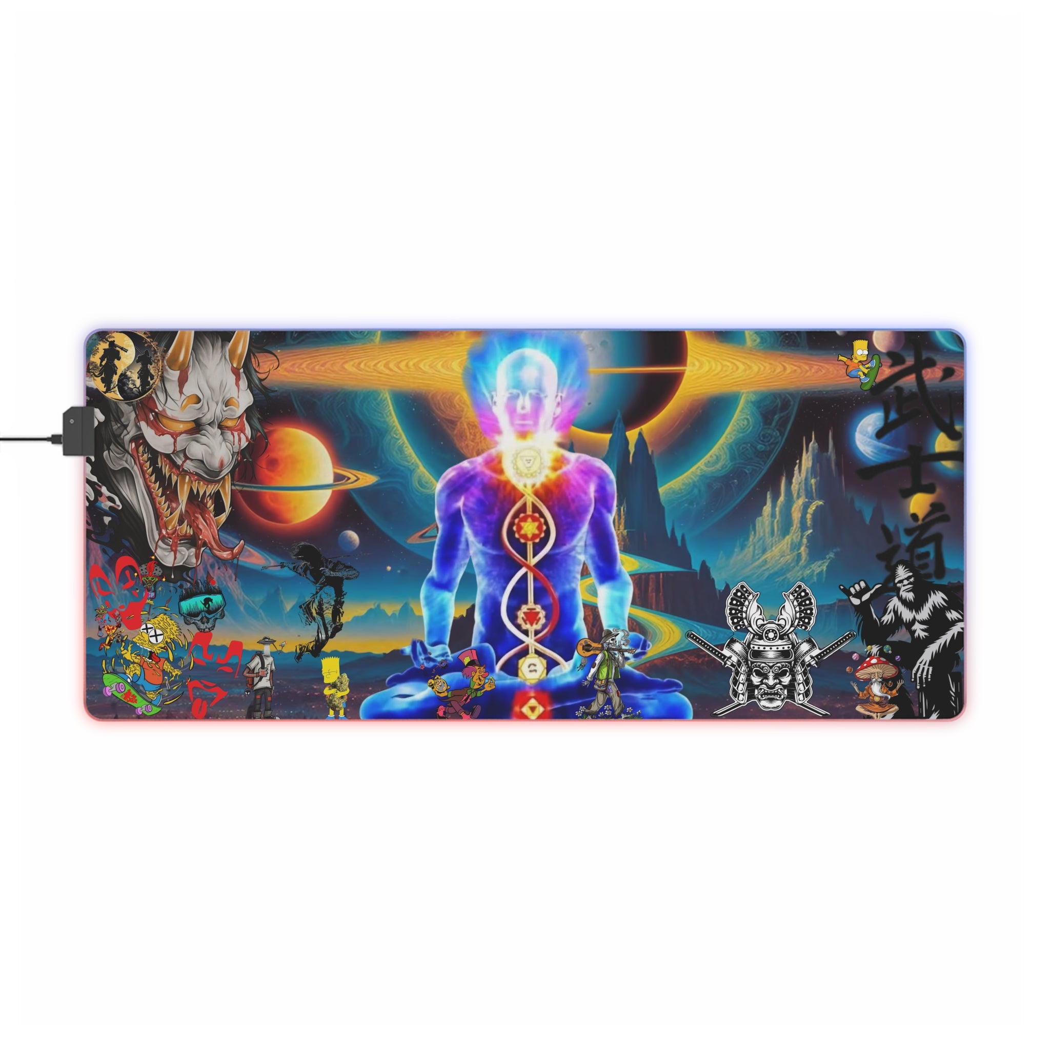 Psychodelic Sneed Style Cartoon Chakra Meditation Alien Art LED Gaming Mouse Pad | RGB Desk Mat