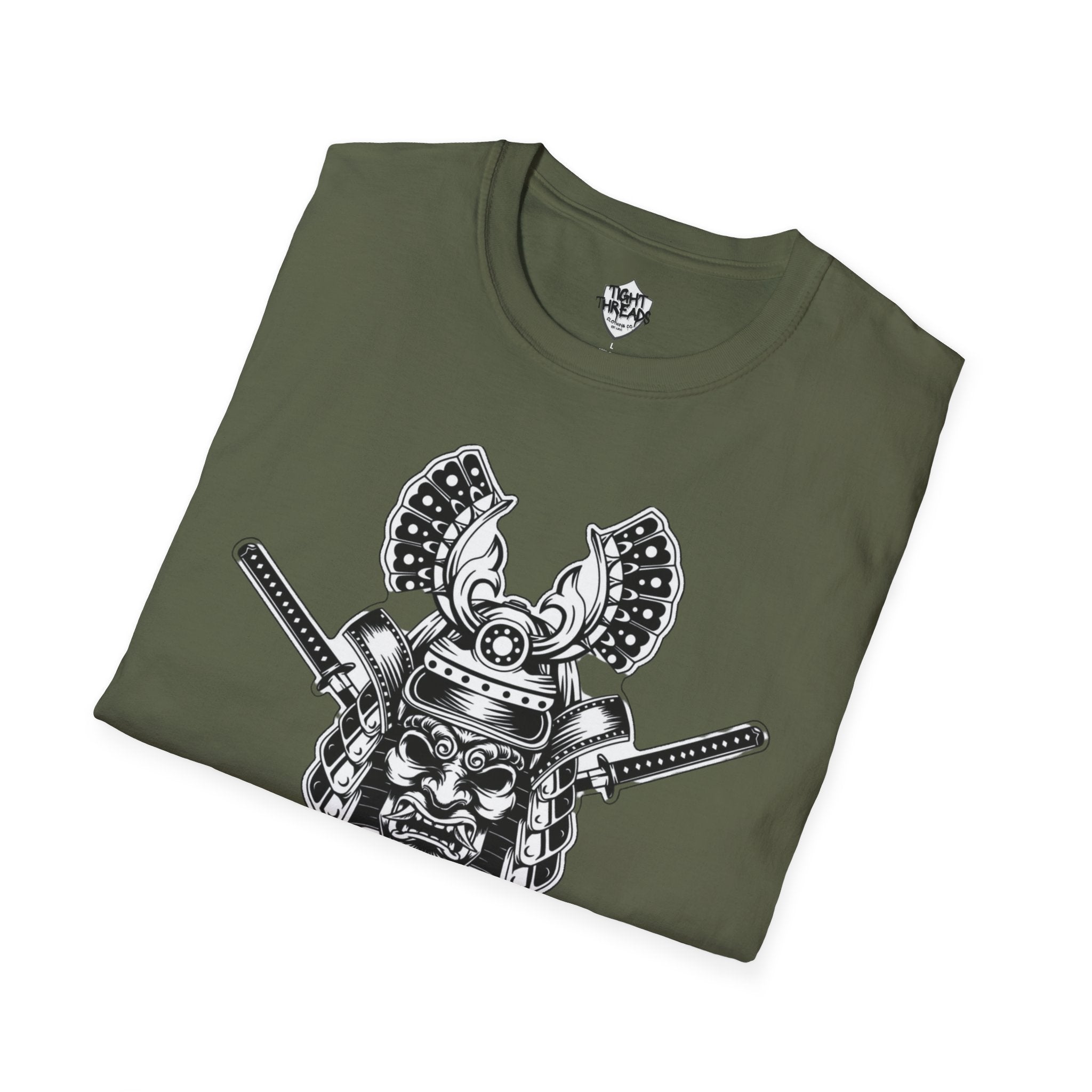 Samurai Skull Graphic T-Shirt, Unisex Softstyle Tee, Edgy Streetwear, Perfect for Anime Fans, Casual Wear, Birthday Gift