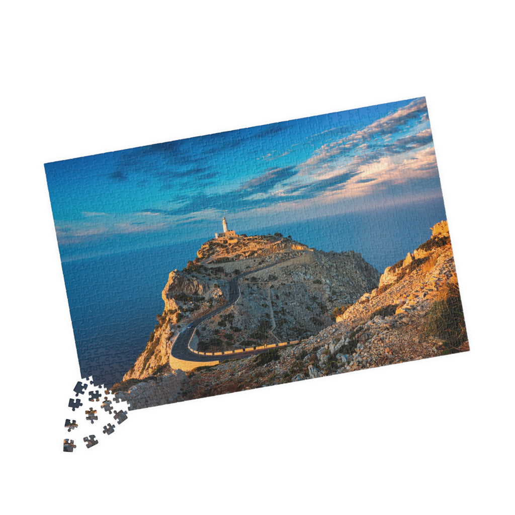 Coastal Lighthouse Cliff Road Puzzle 520-piece | Scenic Seascape Jigsaw