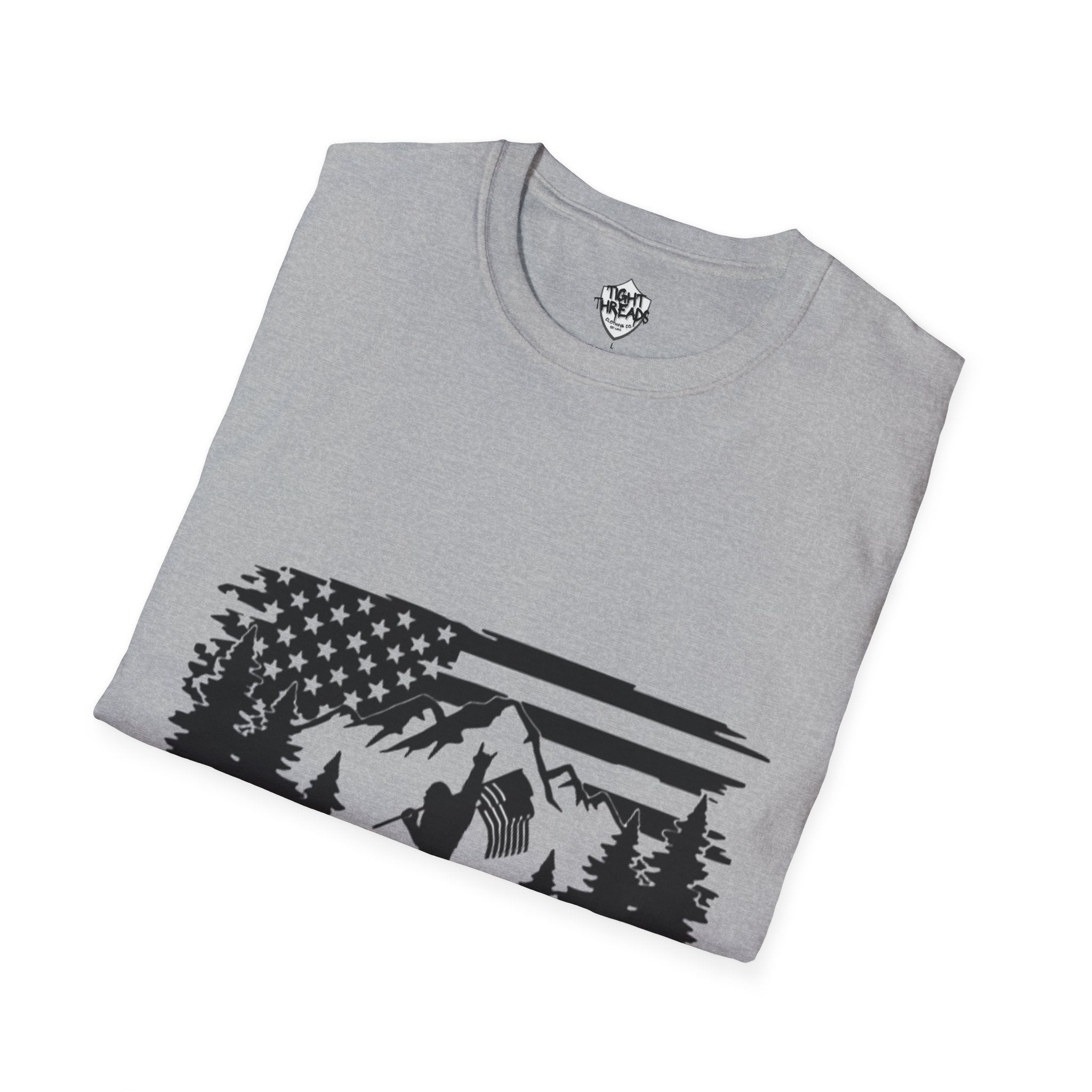 Bigfoot Forest Flag T-Shirt | Sasquatch Hiking Mountain Tee