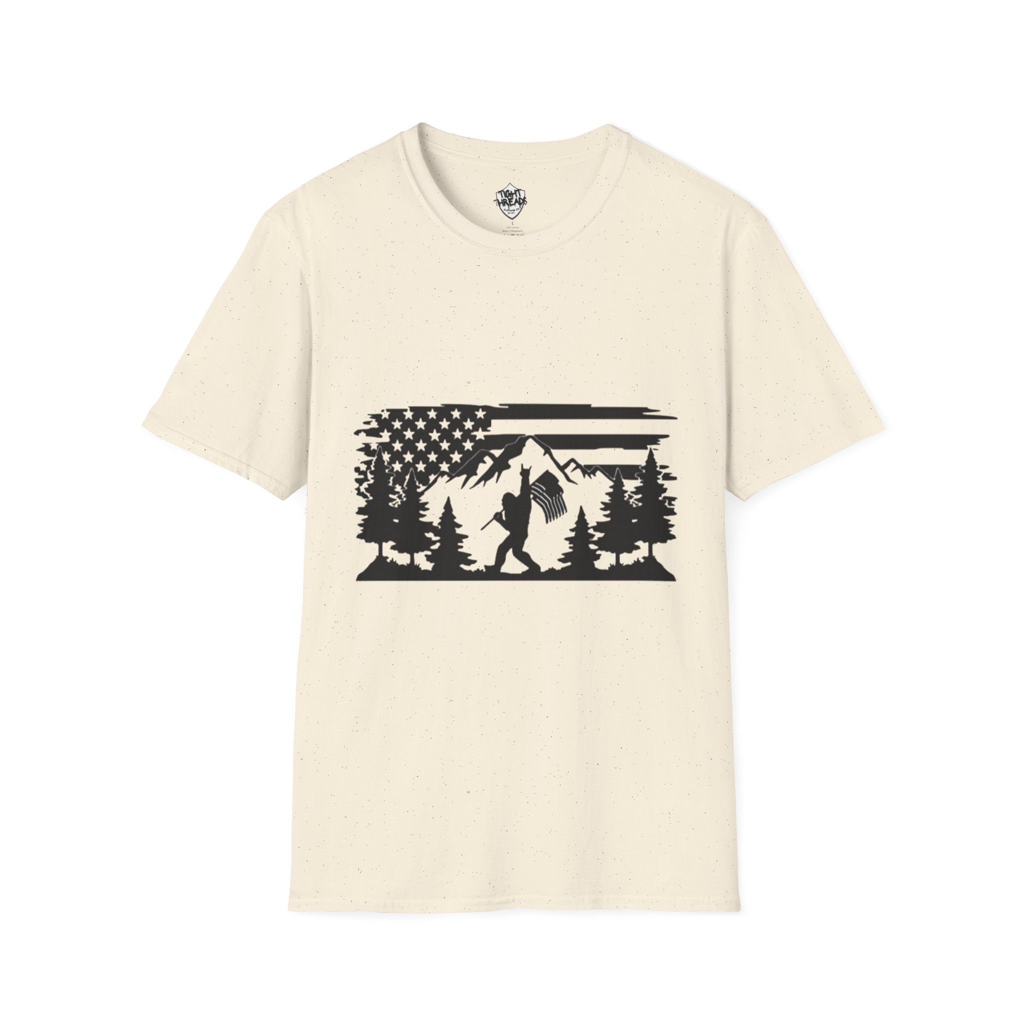 Bigfoot Forest Flag T-Shirt | Sasquatch Hiking Mountain Tee