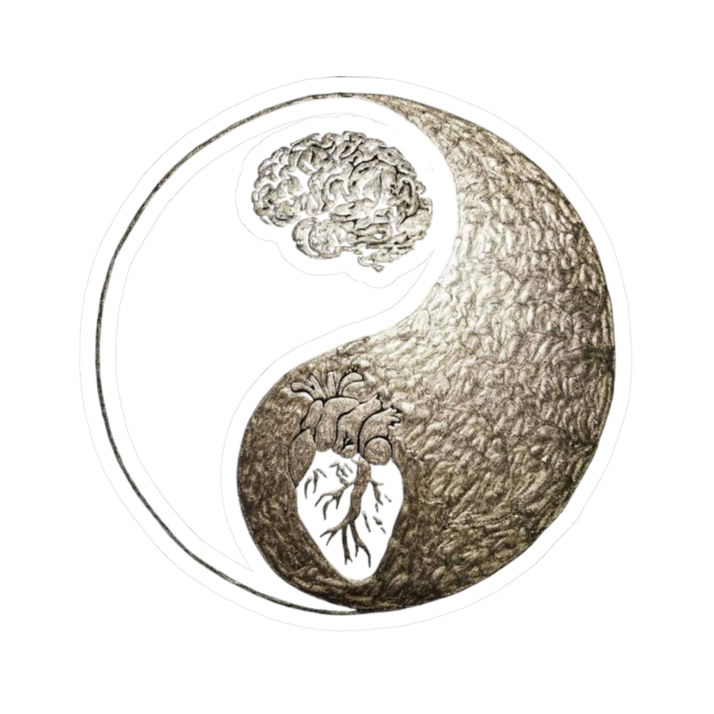 Yin Yang Kiss-Cut Stickers - Heart & Brain Design, Perfect for Laptops, Journals, Decor, Gifts, Mindfulness