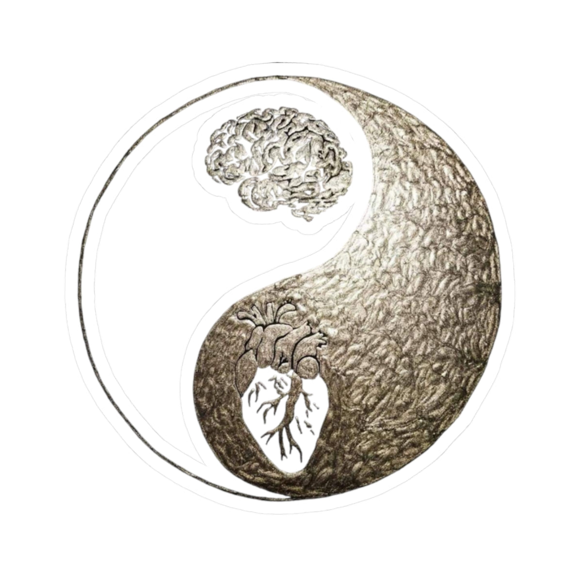 Yin Yang Kiss-Cut Stickers - Heart & Brain Design, Perfect for Laptops, Journals, Decor, Gifts, Mindfulness