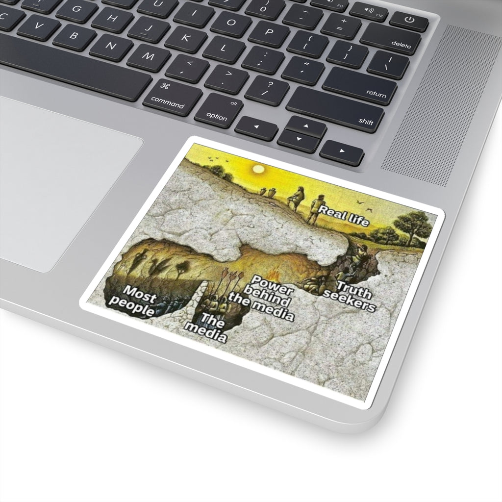 Plato's Cave Kiss-Cut Stickers - Art for Truth Seekers, Laptop Adornment, Journal Decor, Gift for Media Awareness, Unique Wall Art