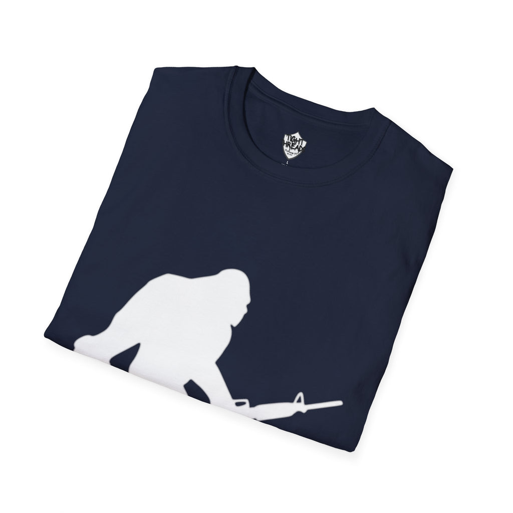 Sasquatch with Rifle T-Shirt | Bigfoot Hunting Silhouette Tee