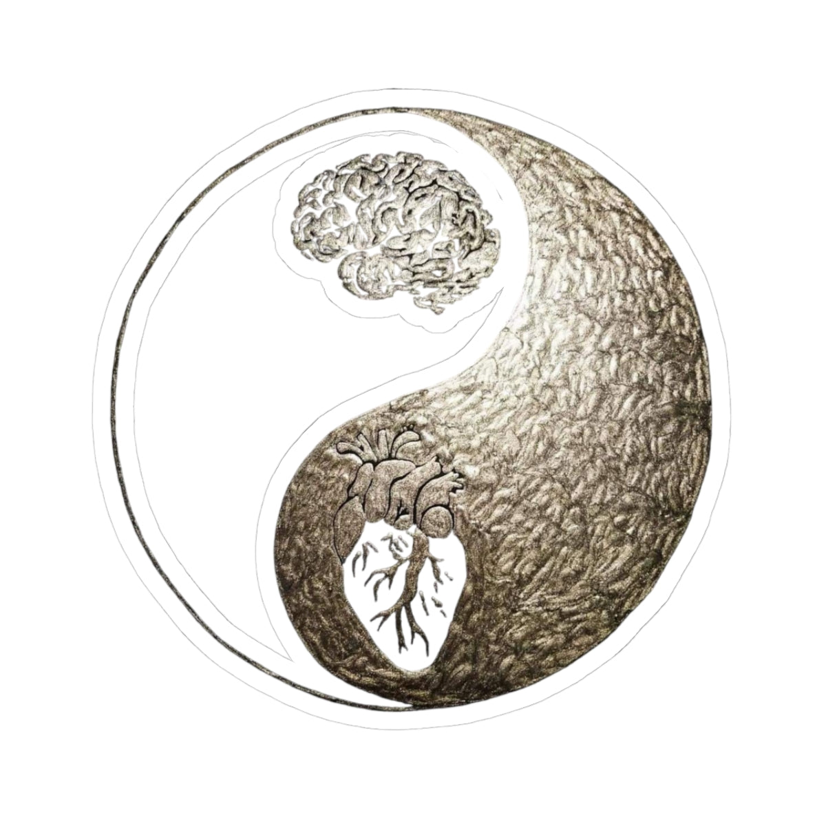 Yin Yang Kiss-Cut Stickers - Heart & Brain Design, Perfect for Laptops, Journals, Decor, Gifts, Mindfulness
