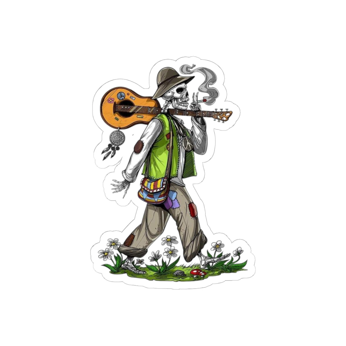 Vintage Skeleton Musician Kiss-Cut Stickers | Bohemian Decor, Gift for Music Lovers, Laptop Decals, Festival Accessories