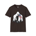 Bigfoot Silhouette Holding American Flag T-Shirt | Forest Outdoors Patriot