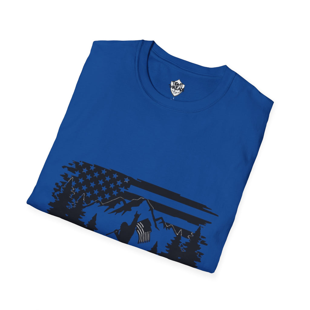 Bigfoot Forest Flag T-Shirt | Sasquatch Hiking Mountain Tee