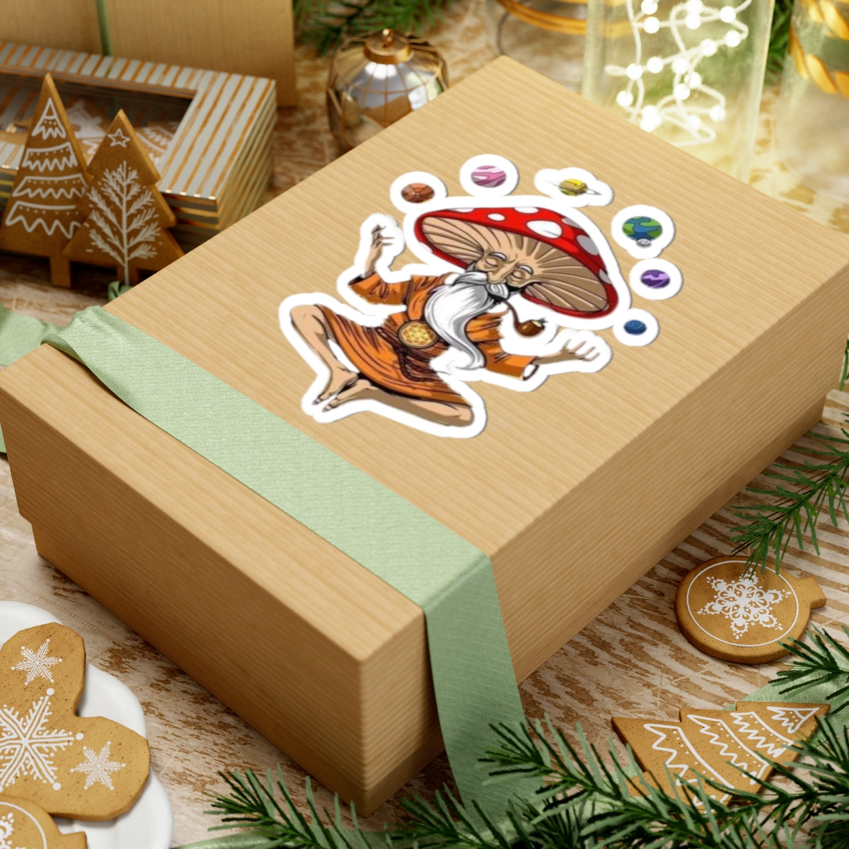 Meditative Mushroom Guru Kiss-Cut Stickers, Unique Decor, Journal Accessories, Laptop Stickers, Gift Ideas