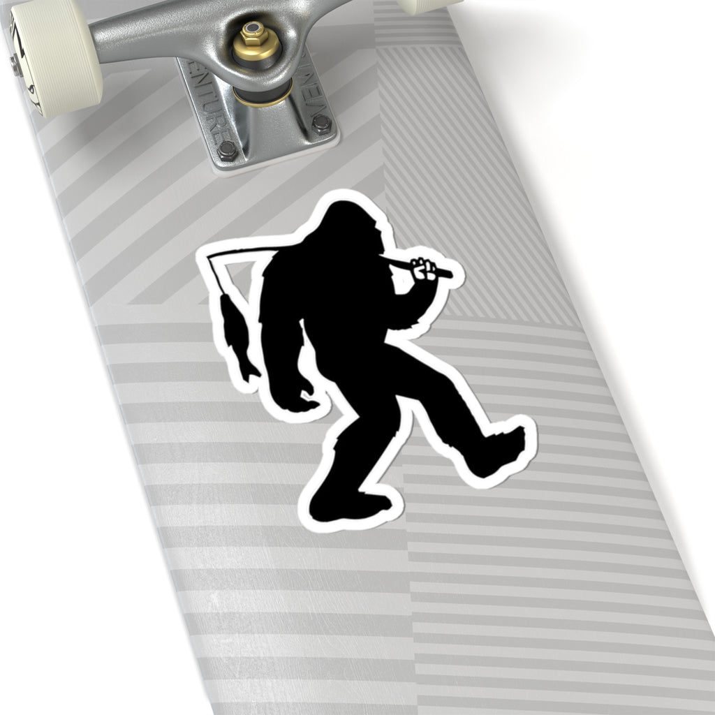 Bigfoot Silhouette with Fish Sticker | Kiss-Cut Sticker